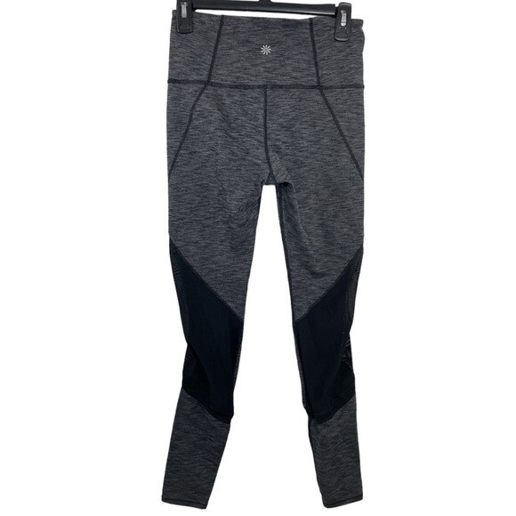 ATHLETA Plie Size SMALL Mesh Panel Leggings Heathered Gray and Black - Picture 3 of 8